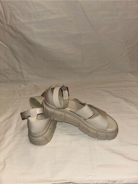 Italian Leather Cream Platform Sandals